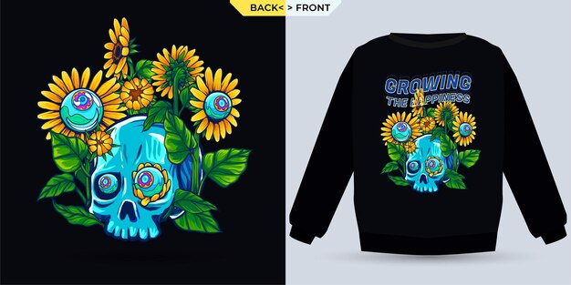 Growing Happiness in Sunflowers wordt getoond met een Mock Up Shirt