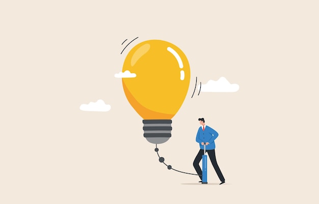 Growing idea creative ideas for business ideas career path or goal achievement businessman pumping air into idea balloon