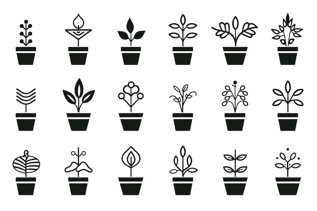 Growing Maintaining Plants Line Icon Set