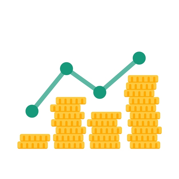 Vector growing pile of dollar coins money saving concept