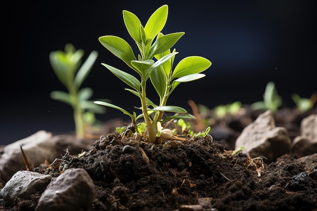 ベクトル 成長している植物地面の背景に朝の光の中で若い植物新しい生活コンセプト小さな植物