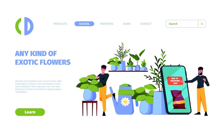 Vector growing plants landing botanical concept illustration people care home plants garish vector web page template illustration of growing flower and gardening