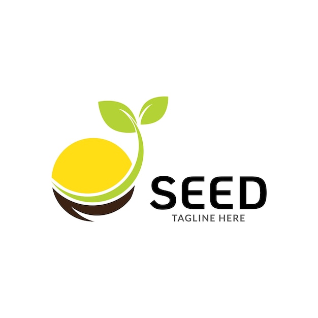 Modello di progettazione del logo di semi in crescita. adatto per la coltivazione del grano, la raccolta naturale, l'agronomia.