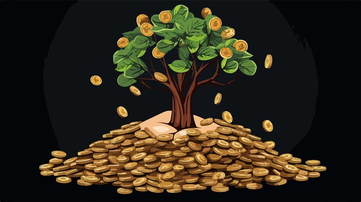 Vector growing tree concept hand holding tree growing from pile vector illustration