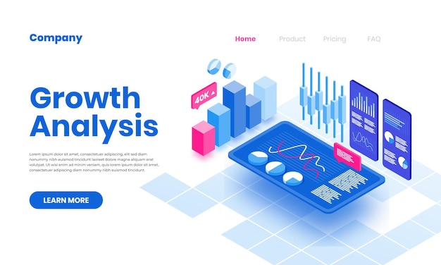 Vector growth analysis isometric landing page