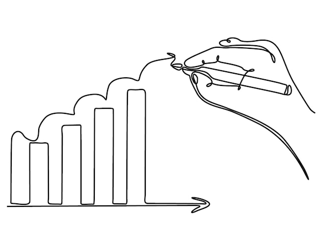 Growth chart concept Businessman drawing financial growth chart Continuous line drawing
