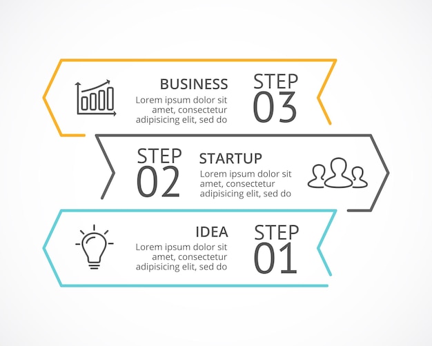 Vector growth chart with arrows infographic graph with 3 steps and options