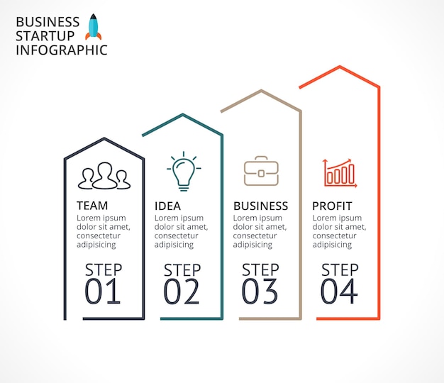 Vector growth chart with arrows infographic graph with 4 steps and options