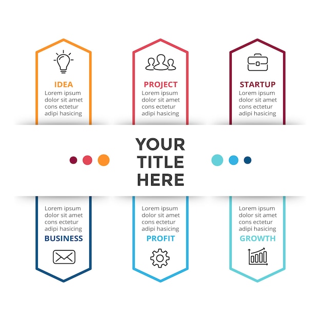 Vector growth chart with arrows infographic graph with 6 steps and options