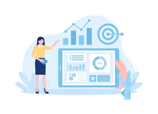 Vector growth data with targets concept flat illustartion