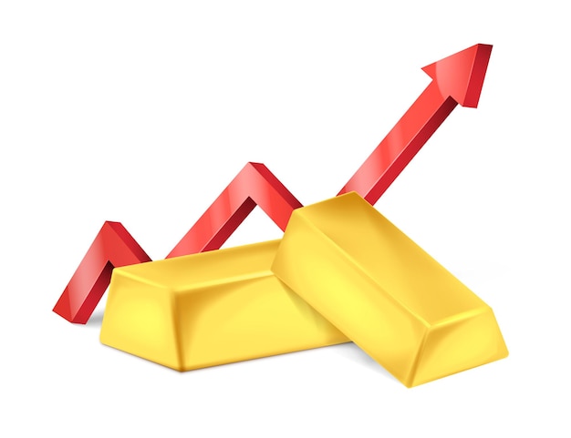 Рост золота в финансовом мире Стрелка вверх Фонд золотых слитков Инвестирование в банковский бизнес Векторная иллюстрация