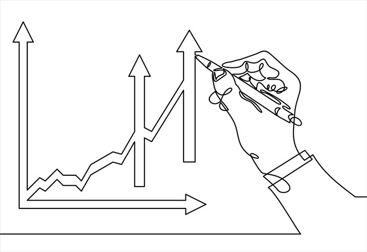 Vector growth graph concept businessman draws a chart of financial growthcontinuous line drawing