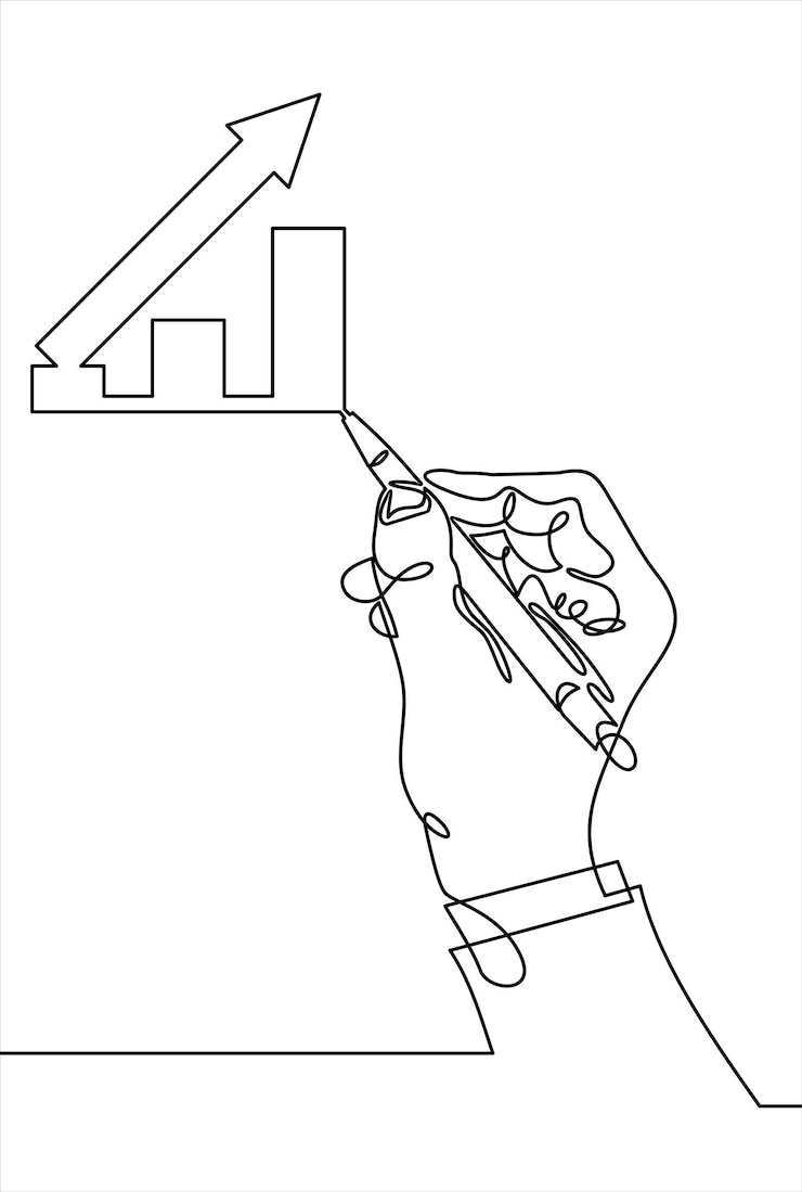 Vector growth graph concept businessman draws a chart of financial growthcontinuous line
