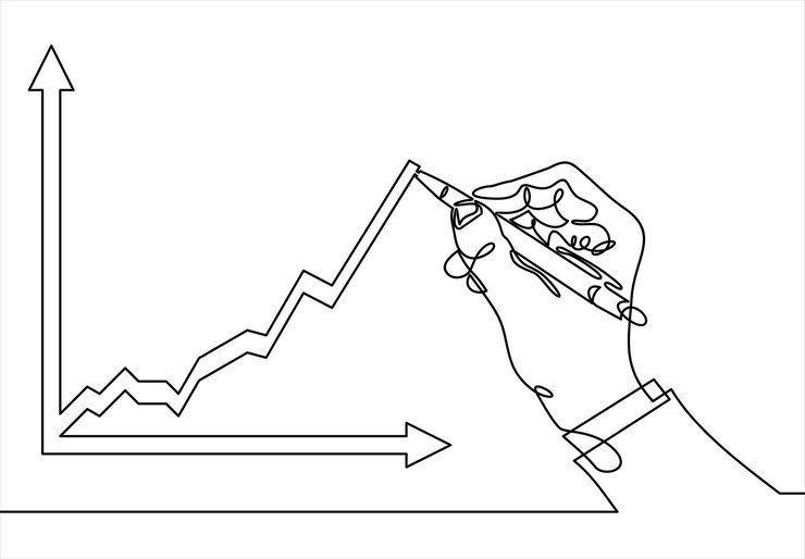 Vector growth graph concept businessman draws a chart of financial growthcontinuous line