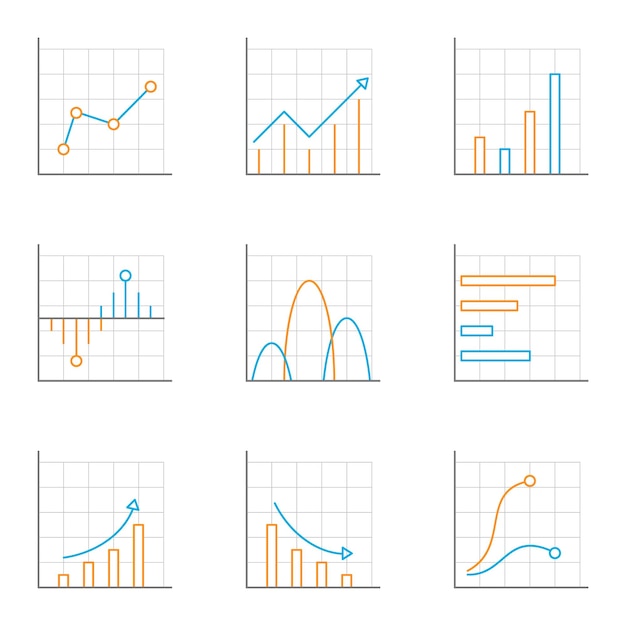 ベクトル 白い背景で隔離の成長グラフィック グラフ図線アイコン セット