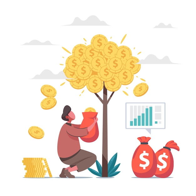 Growth money tree investment vector illustration