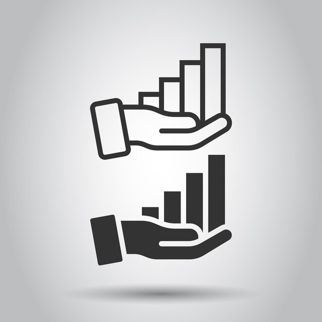 Growth revenue icon in flat style Diagram with hand vector illustration on white isolated background Finance increase business concept