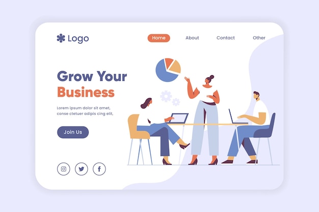 Vector growth your business landing page template teamwork and partnership business communicate concept