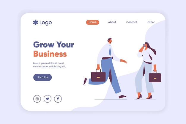 Vector growth your business landing page template teamwork and partnership business communicate concept