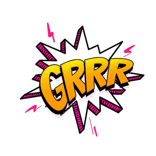 Grrr  angry colored comic text collection sound effects pop art style Speech bubble