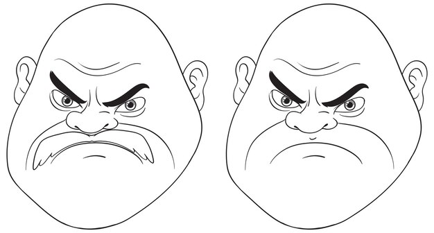 Vector grumpy bald middleage man head outline