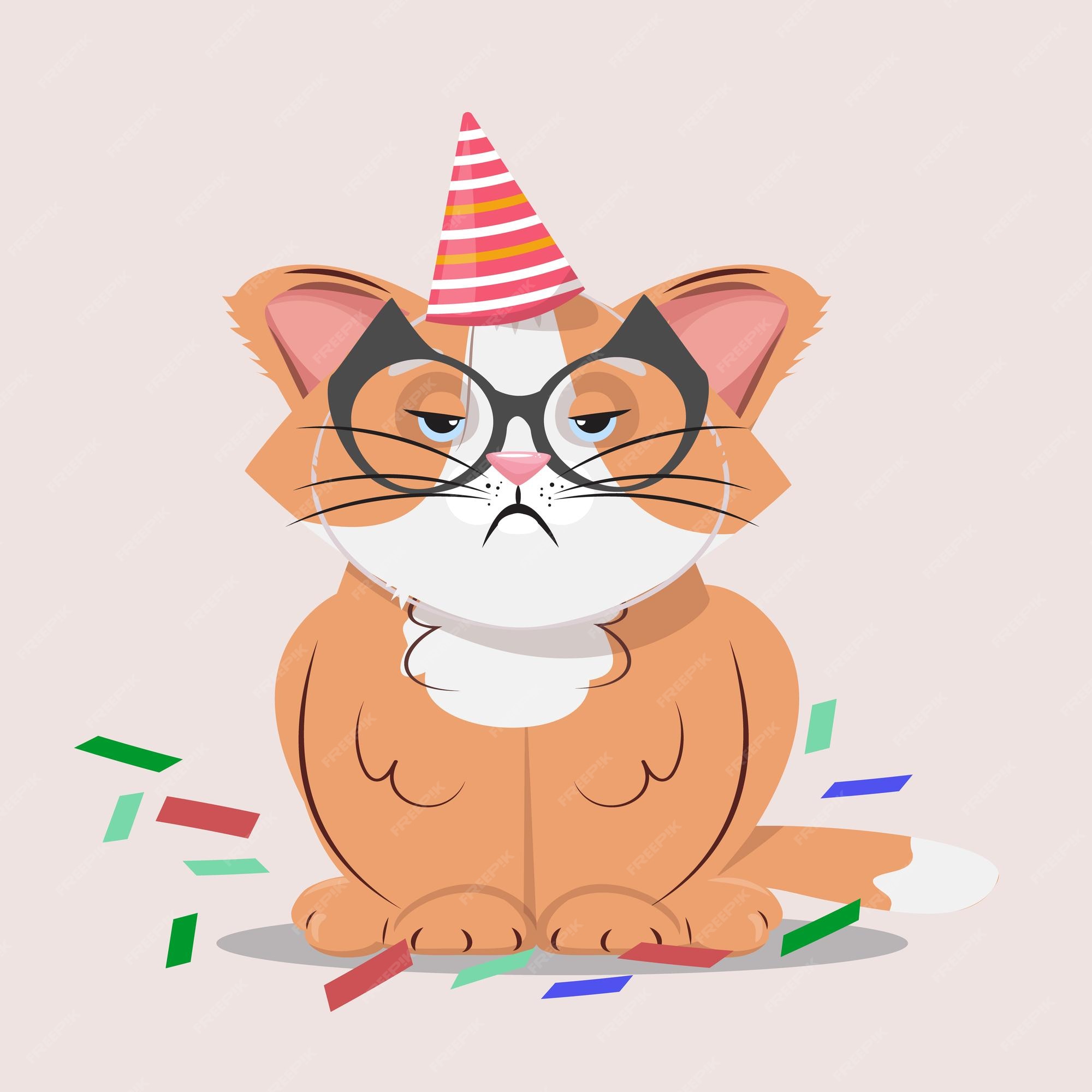 Angry furry cartoon cat. Cute grumpy cat for prints, design, cards