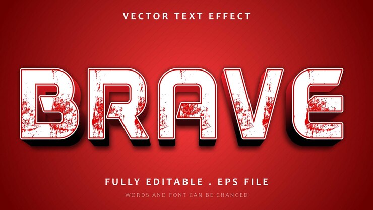 Vector grunge 3d brave fully editable text effect design in red background