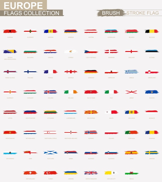 Grunge abstract brush stroke collection, flags of europe. vector flags.