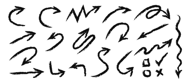 Грундж стрелки векторный набор абстрактный дизайн векторных элементов направления различных форм символов.