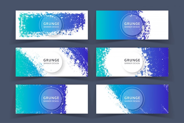 Vector grunge art blue banners set