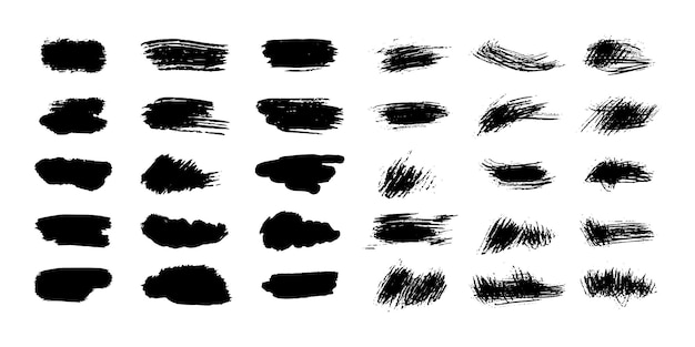 Grunge black brush strokes paint roller elements in hand drawn vector style