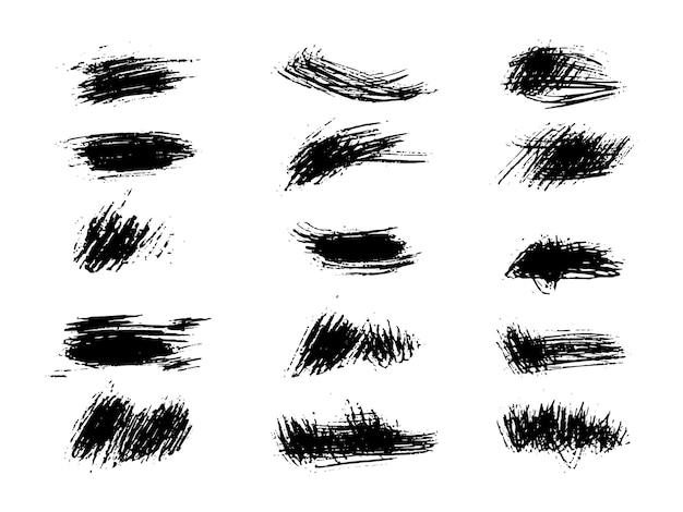 Grunge black brush strokes paint roller elements in hand drawn vector style