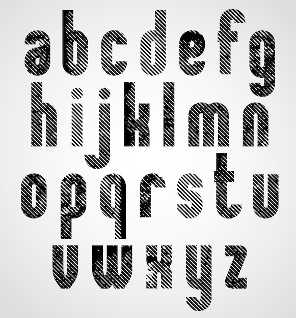 Vector grunge black grated lower case letters, mystique font on white background.
