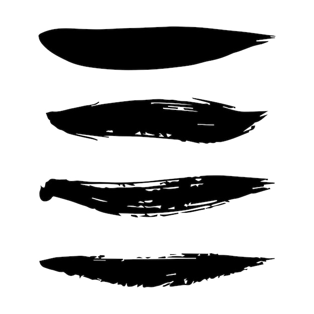 Trame di pennello nero grunge isolate su sfondo bianco