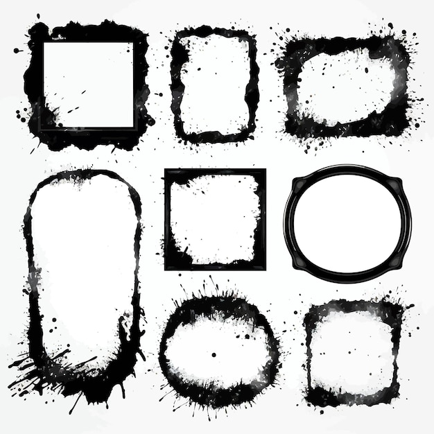 Vector grunge black splatter vector frames silhouettes on white background