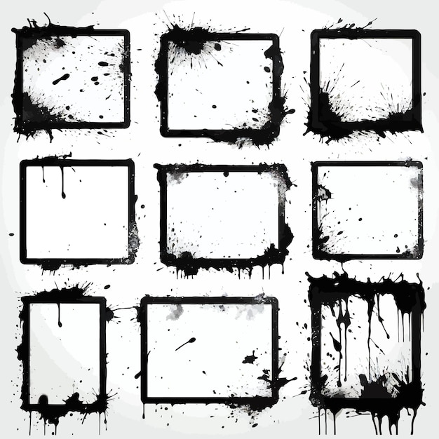 Vector grunge black splatter vector frames silhouettes on white background