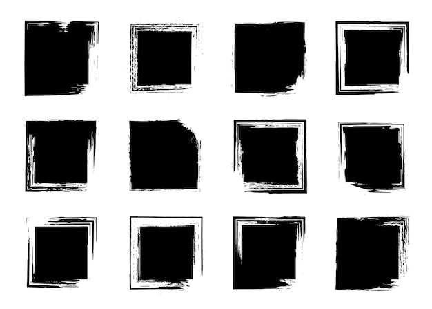 Гранж-кисть набор рамок чернил квадратные фоны для текстовой информации прямоугольные баннеры коробки рамки логотипы значки этикетки значки пустые формы векторные шероховатые текстуры грязные элементы дизайна