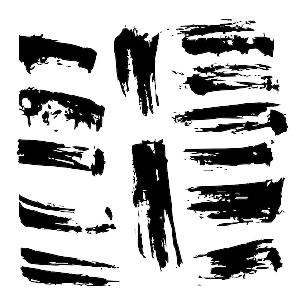 Grunge Brush set black paint ink stroke Vector