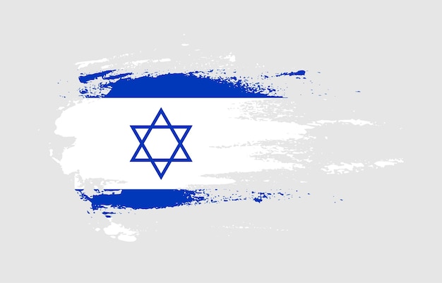 Grunge pennellata bandiera di israele con effetto splatter pennello dipinto su sfondo a tinta unita