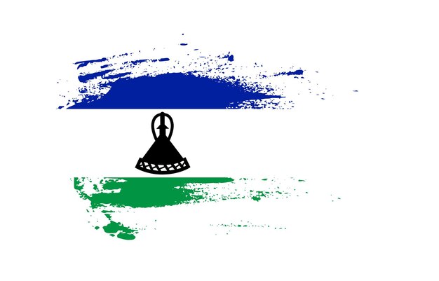 Grunge brush stroke flag of Lesotho with painted brush splatter effect on solid background