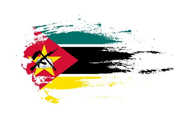 Grunge brush stroke flag of Mozambique with painted brush splatter effect on solid background