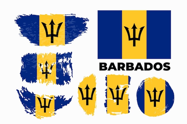 Grunge brush stroke with Barbados national flag Watercolor painting flag