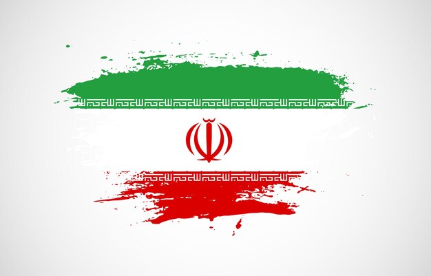 Grunge brush stroke with the national flag of Iran on a white isolated background