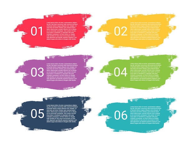 Vettore grunge pennelli infografico banner etichetta di vernice colorata per il web design schede creative e sfondo per la pagina di opzioni sociali infografica modello con testo illustrazione vettoriale