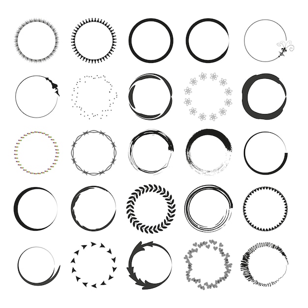 Grunge circle brush ink frames set Vector illustratie EPS 10