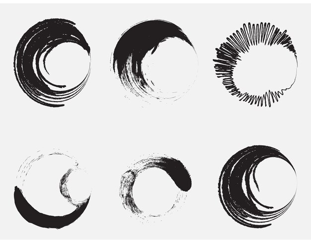 Vettore collezione grunge con pennello nero, tratti con texture cerchio forme vettoriali.