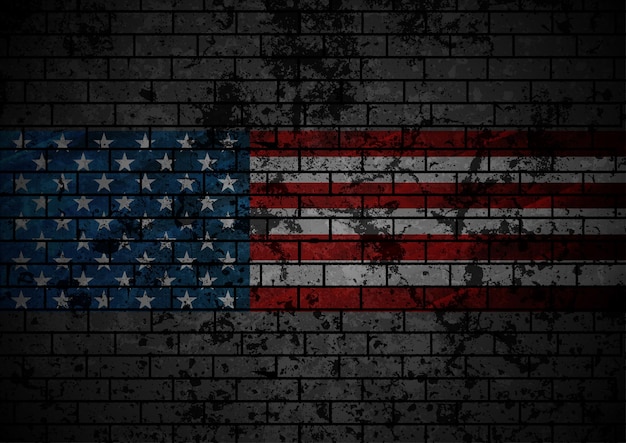 Grunge concept USA vlag op zwarte bakstenen muur achtergrond
