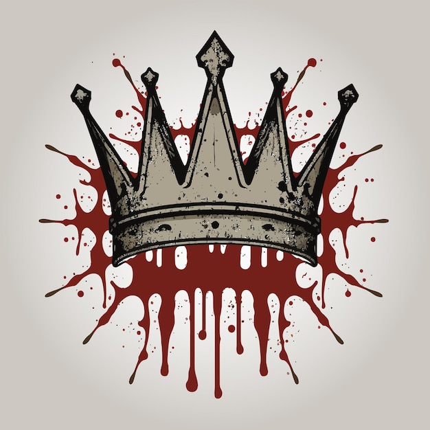 Vector grunge crown illustration with blood splatters and brush effects