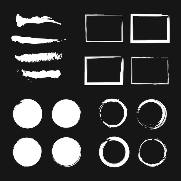 Grunge design elementen collectie op zwarte achtergrond Borstel element set Vector illustratie