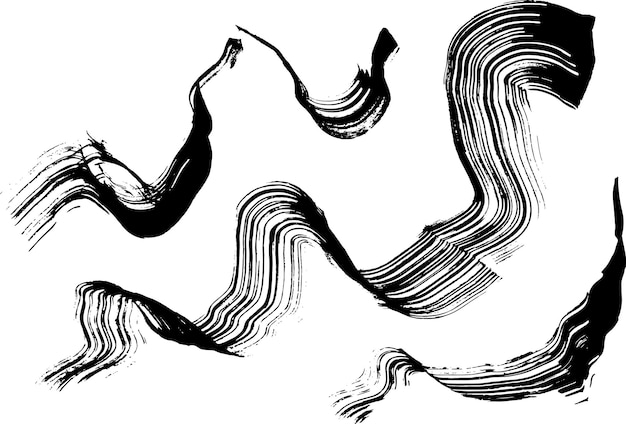 Vector grunge dry brush ink strokes free hand set